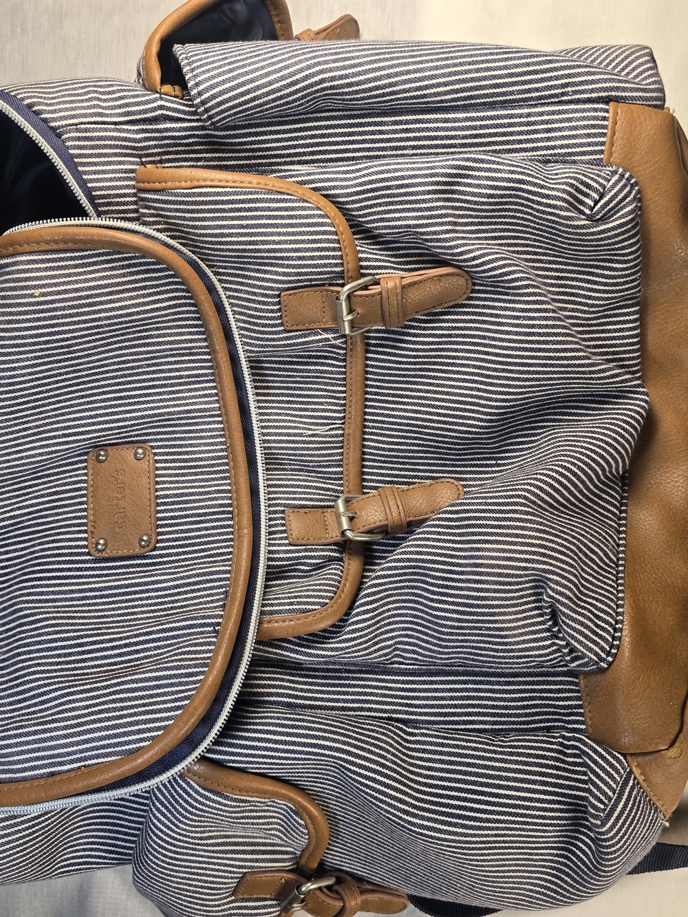 Carter’s Navy & White Striped Diaper Bag Backpack Tan Trim